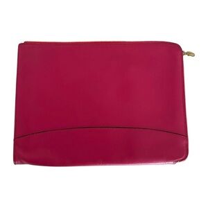 Levenger Magenta Leather Paper Folio Zipper Case Organizer with Pockets